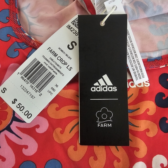Adidas x FARM Rio Long Sleeve Crop Top S Red Pink Floral NWT Activewear - Picture 12 of 12